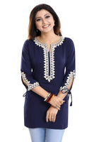 Graceful Navy Blue Alluring Indian Designer Kurti Tunic With Lace Detailing