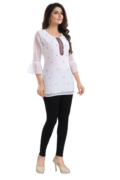 Elegant Embrace Piebald Georgette Indian Short Tunic Top