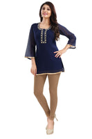 Elegant Ethnic Navy Blue Georgette Designer Tunic Top