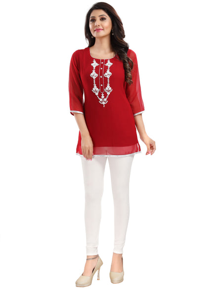 MD - 206 - Red Designer Short Tunic Top for Women