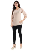 Blooming Beige Designer Short Tunic Top For Women