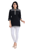 Blissful Black Women Embroidered Boho Chic Tunic Top