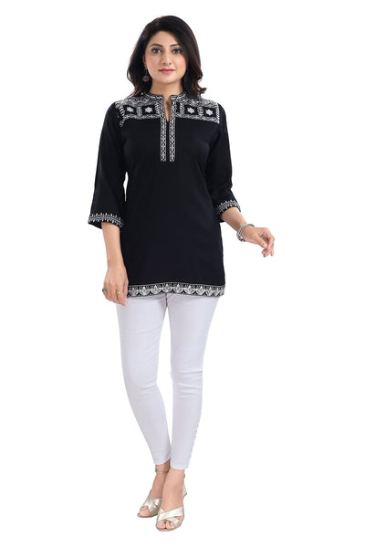 Blissful Black Women Embroidered Boho Chic Tunic Top