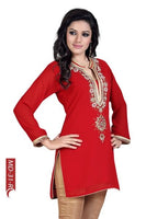 Fiery Red Fabulous Georgette Kurta With Beadwork