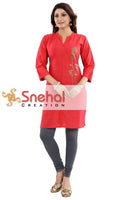 Ravishing Red Raw Silk Front Open Short Tunic With Multi-hued Embroidery