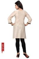 Light Beige Raw Silk Kurti with Heavy Hand Embroidered design around Neckline