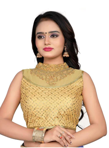 Gold Designer Blouse with Khatali Neck Work