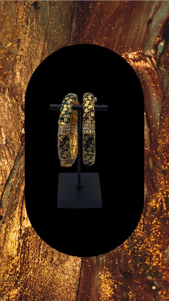 Gold plated Minnakari bangle set of two adorned with zirconia diamonds
