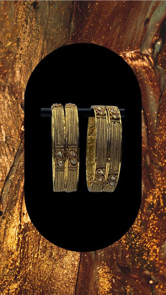 Oxidized Gold plated bangle set of 4 pcs adorned with topaz stones