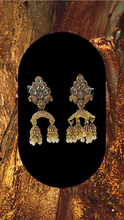 Oxidized Gold Peacock design Jumki earrings