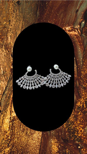 Silver plated diamond and pearl studded earrings