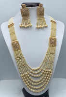 Cream beaded long necklace set with earrings