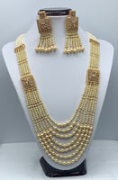 Cream beaded long necklace set with earrings