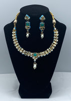 Reversible traditional ethnic feroza kundan set with earrings