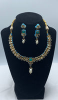 Reversible traditional ethnic feroza kundan set with earrings