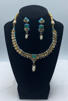 Reversible traditional ethnic feroza kundan set with earrings