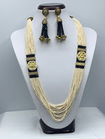 Black and cream long necklace moti sets mixed with crystal beads with earrings