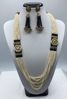 Black and cream long necklace moti sets mixed with crystal beads with earrings