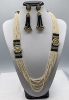 Black and cream long necklace moti sets mixed with crystal beads with earrings