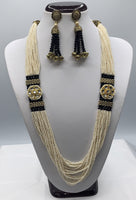 Black and cream long necklace moti sets mixed with crystal beads with earrings
