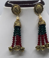 Multi color long moti necklace set mixed with crystal beads and earrings