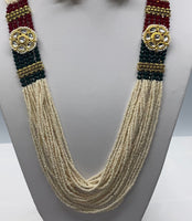 Multi color long moti necklace set mixed with crystal beads and earrings