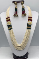 Multi color long moti necklace set mixed with crystal beads and earrings