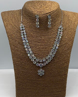 Short silver plated high quality American diamond set with earrings