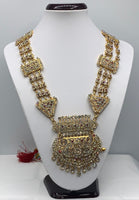RANI HAR - Long gold plated ethnic necklace adorned with multi coloured diamonds