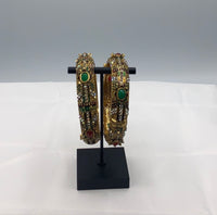 Gold plated minnakari design bangles studded with white zirconia diamonds
