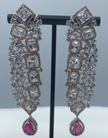 Rose Gold and silver plated with white AD Zirconia diamond and ruby designer earrings