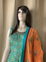 Designer Silk Patola print gown with dupatta