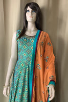 Designer Silk Patola print gown with dupatta