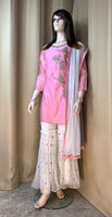 Pink and Off White Net Ghagra Set