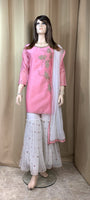 Pink and Off White Net Ghagra Set
