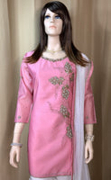 Pink and Off White Net Ghagra Set