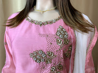 Pink and Off White Net Ghagra Set