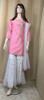 Pink and Off White Net Ghagra Set