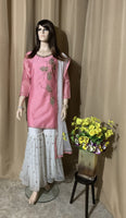Pink and Off White Net Ghagra Set