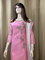 Pink and Off White Net Ghagra Set