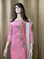 Pink and Off White Net Ghagra Set