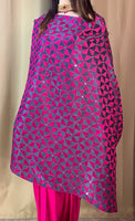 Hot Pink and Grey Combination Heavy Phulkari Dupatta
