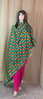 Green and Black Base Multi Colour Heavy Phulkari with Green Piping