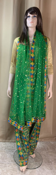 Phulkari Salwar And Duppatta - Colour Bright Green