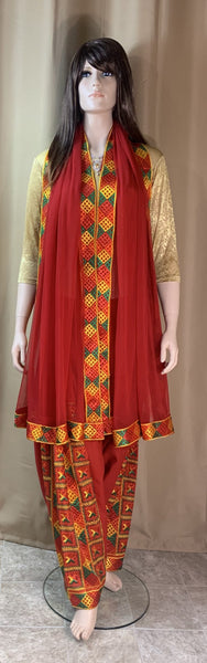 Pulkari salwar and Duppatta set in 4 colours- Red , Pink , Black, Orange