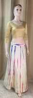 Designer silk tie dye style skirt with golden gotta lace