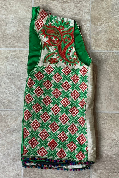 Phulkari Jacket - Bright Green and Cream