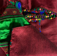 Phulkari Jacket - Dark Maroon with multi Green, red, teal and royal blue Embroidery work