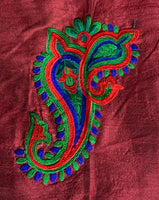 Phulkari Jacket - Dark Maroon with multi Green, red, teal and royal blue Embroidery work