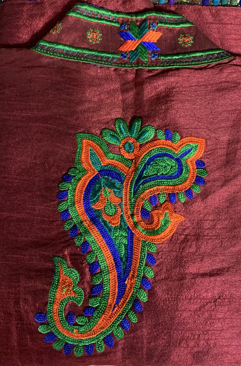Phulkari Jacket - Dark Maroon with Multi Color Embroidery Work